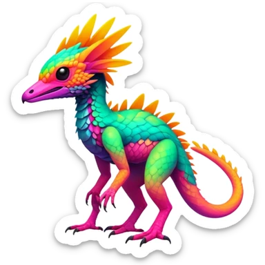 Exotic Tropical futuristic lush warm-colored neon-colored Fakémon-Trico-creature sticker