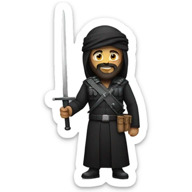 arab soldier wearing black outfit with big beard holding a sword sticker