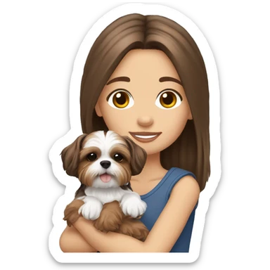 brown hair girl holding a Yorkie Shih Tzu puppy￼ sticker