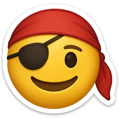 yellow face with red pirate bandana, digital illustration, emoji style sticker