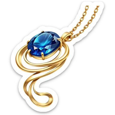 gold chain floating in midair with a glowing deep blue stone, swirling veins, shimmering like liquid gold, magical aura sticker