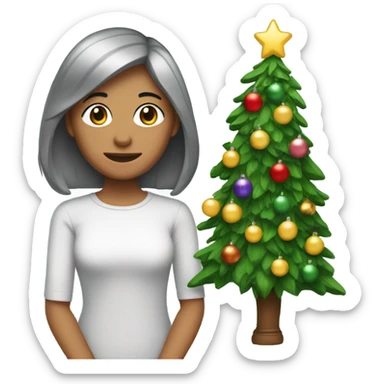 Seven-year-old mom with a gray bob who is turning off the Christmas tree lights sticker