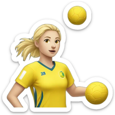 Teenage girl handball-yellow jersey-ball-blond hairs-shooting in goal sticker