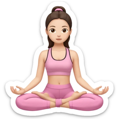 white brunette girl in light pink workout clothes meditating sticker