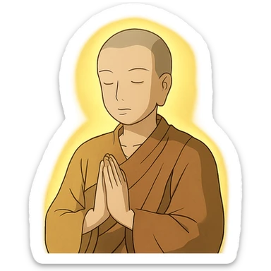 ghibli style serene monk with light aura sticker