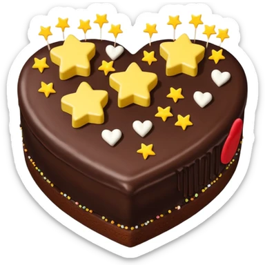 choclate cake heart with white icing on top in the shape of three u's, and yellow, teal, or green star sprinkles sticker