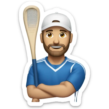 crear un hombre de tes blanca sin barba, con ropa deportiva azul con una raqueta en su mano sticker