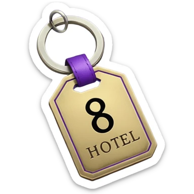 antique silver brass hotel key with large purple leather room number tag sticker
