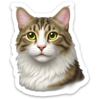 cat Tabby (Mainly black and brown) fluffy cat pink-nose light-green&yellow-eyes,-white-long-whiskers,-white-spots-near-the-nose,sharp chin.,long ears,sharp of the eyes sticker