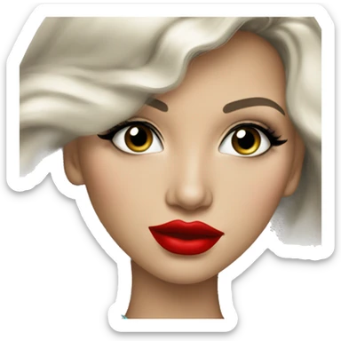 Russian Blonde long hair with big red lips small nose and black eyes Tiffany diamond seller in a grey suit sticker