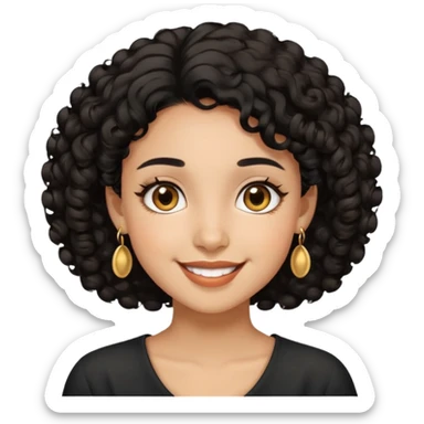 Girl showing happiness, medium skin tone, short curly black hair, gold earrings, brown eyes Minimal emoji showing happiness, medium skin tone, short curly black hair, gold earrings, brown eyes sticker