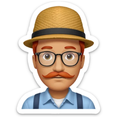 venice gondolier with red hair, iconic hat, normal glassess and mustache sticker