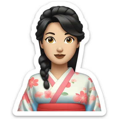 Black haired woman blue eyes in kimono sticker