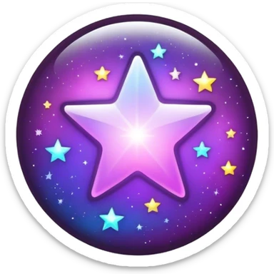 A round galactic colored button with twinkling stars in the center sticker
