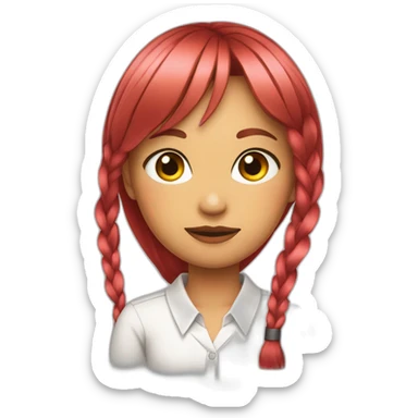 (gril) makima with long straight red or pink hair fringe and one braid, yellow eyes with a circle inside and a white shirt with long sleeve and black tie sticker