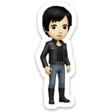 photo realistic, full body, Gary Numan in 1979, playing a Mini Moog, standing up, front view sticker