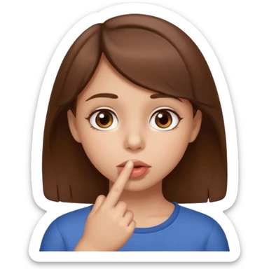 Emoji Fille cheveux long et brun yeux brun avec un doigt dans la bouche comme le truc baka sticker