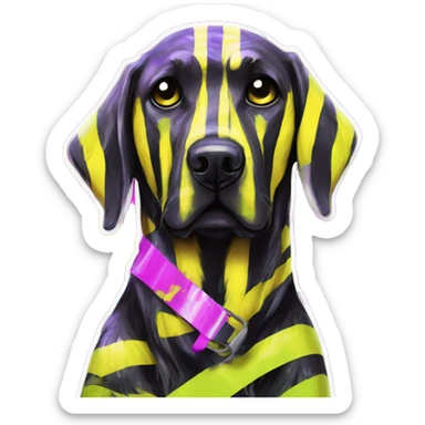 .Zombie_ Vaporwave black holographic oilslick zombie yellow Labrador zombie dog yellow caution tape graffiti stripes yellow and black stripes sticker