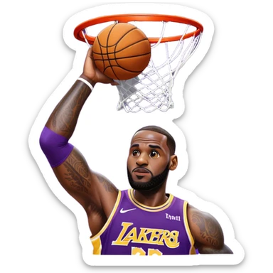 LeBron James basketball player in Lakers jersey dunking sticker