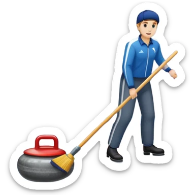 An icon showing the ice with a broom and a close-up of a curling stone sliding. The scene is set in a brightly lit stadium, with detailed spectator stands in the background. Transparent background highlights the focus, skill, and atmosphere of the curling sport. sticker