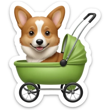 lifelike male corgi in a dog stroller, apple emoji look sticker