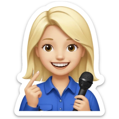 Girl with tooth gap smiling with a microphone in her hand and hair is half blond half black sticker