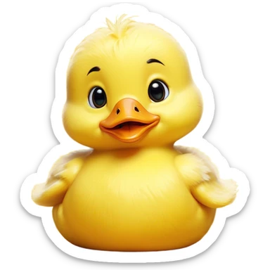 Cinematic Comical Yellow Baby Duck Portrait Emoji, Head tilted dramatically with an exaggeratedly amused expression, featuring a striking, fluffy yellow downy coat with a tiny quirky beak, wide, expressive eyes filled with playful disbelief, Simplified yet hilariously expressive features, highly detailed, glowing with a slightly sassy glow, high shine, dramatic yet playful, stylized with an air of cheeky mischief, bright and endearing, soft glowing outline, capturing the essence of a spirited and over-the-top duckling, so meme-worthy it feels like it could peep its way into internet fame instantly! sticker