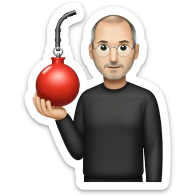 Steve Jobs holding a bomb sticker