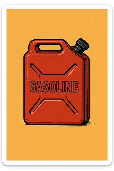 Сгенерируй мне канистру бензина  на однородном фоне в стиле чуть чуть  комикса. Канистра стоит четко прямо sticker
