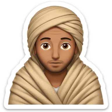 Un arabe haciendo gesto de dormir solo la cabeza y la manta que lleva que sea larga sticker