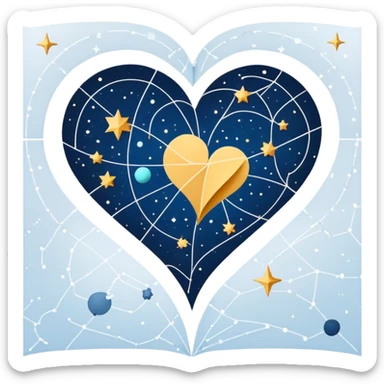 Celestial folded map with constellation heart patterns connecting like stars, cosmic exploration of love and attraction sticker
