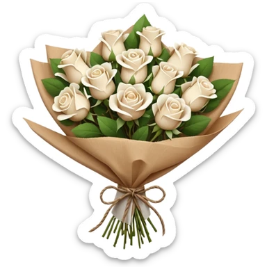 white roses bouquet in brown paper sticker