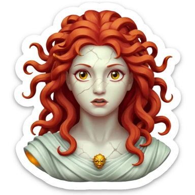 white cracked marble statue head medusa red hair marble sticker