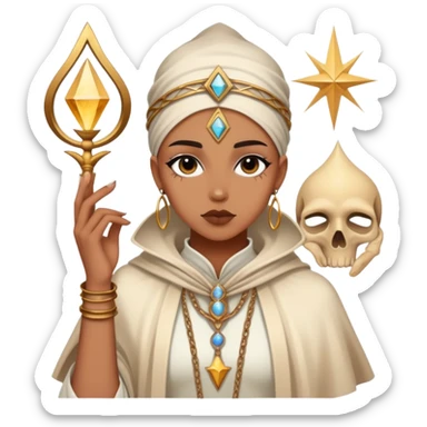 Spiritual tarot card with fashion elements, personal style oracle, mystical wardrobe symbol sticker