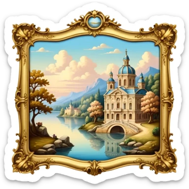 highly detailed vintage rococo scenic painting sticker