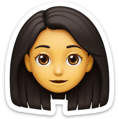 emoji estilo iOS de uma menina parda, cabelo cacheado curto preto dividido ao meio, olhos castanhos, expressão sorridente sticker