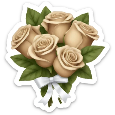 Beige and brown roses bouquet with white bow sticker