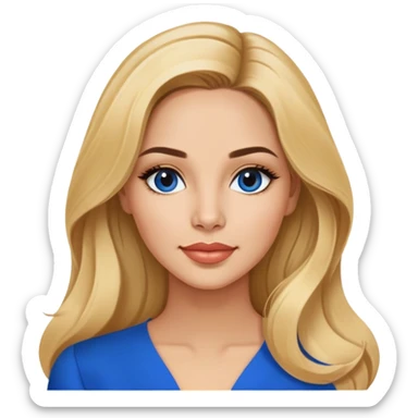 Linette Torres, Puerto Rican actress with fair complexion, beautiful facial features, bright expressive eyes, defined cheekbones, full lips with warm smile, long flowing blonde hair, wearing a stylish blue blouse sticker
