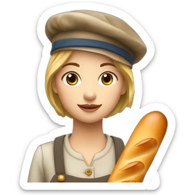 Fille Francaise avec un béret et une baguette de pain sticker