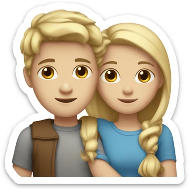 girl with blonde hair and blue eyes hugging boy with brown hair and brown eyes sticker