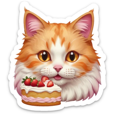 Close-up portrait of a fluffy cat eating a strawberry cake, pink cream on its nose and whiskers, detailed fur texture, soft natural light, shallow depth of field, high resolution, cute and candid moment
, sticker