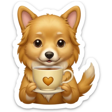 dog  holding ah tea cup sticker