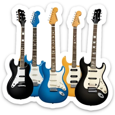 Icon for Blues Music: close-up collage of legendary blues artists. Gary Moore, Eric Clapton, B.B. King and Joe Cocker. Represented by silhouettes or symbolic items like guitars, microphones, or music notes, reflecting the soulful energy of blues music. Transparent background. sticker
