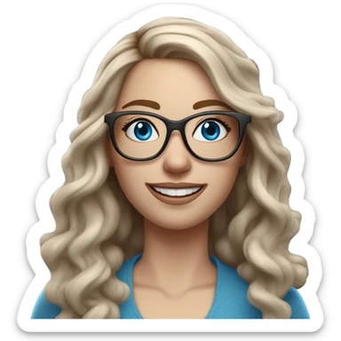 3d photo Realistic Balayage pale beautiful tattooed woman with glasses and blue eyes happy  sticker