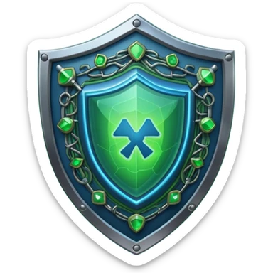 generate full blue cyber shield with different  green hack symbols  sticker
