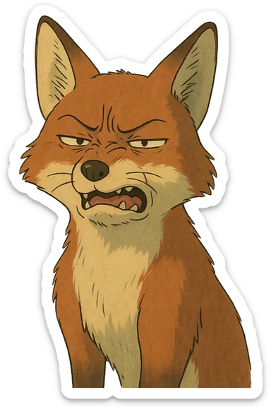 fox with disgusted face, illustrative style, natural colors sticker
