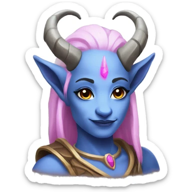 draenei with blue skin and horns and  pink hair sticker
