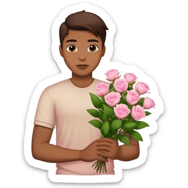 Cool bad boy holding a bouquet of pink jasmine roses sticker
