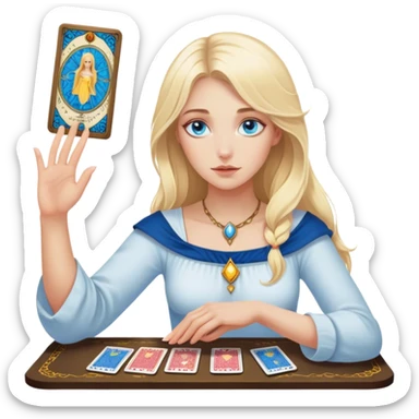 Blonde girl blue eyes makes a hand on the cards tarot  sticker