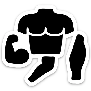 Minimalistic flat Apple iOS icon. Isolated muscle groups (chest, biceps, quadriceps) shown as separate colored or outlined anatomical shapes, no human silhouette, white or transparent background, no extra elements. sticker
